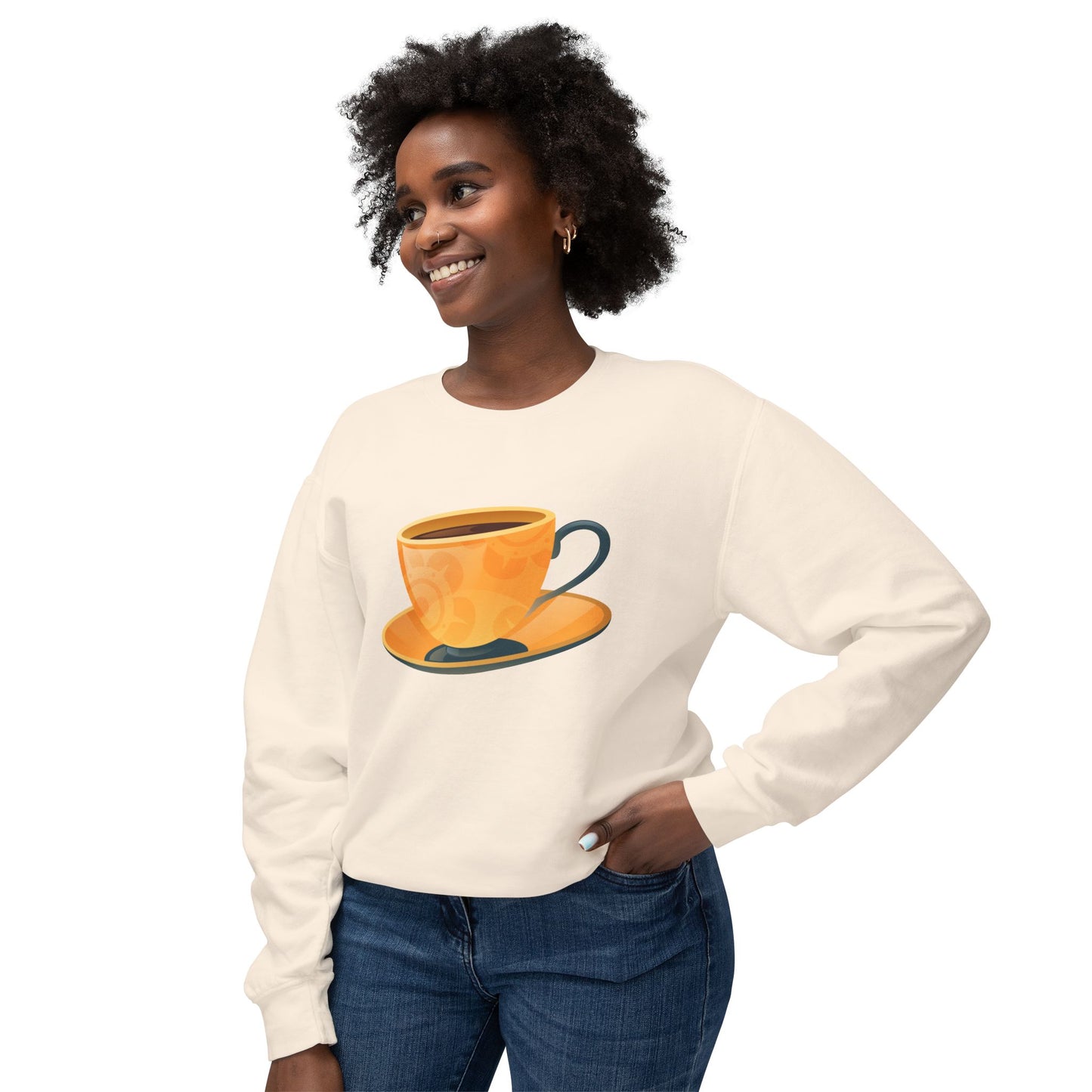 Unisex Lightweight Crewneck Sweatshirt - Elegant British Tea Cup - Classic Tea Time Style