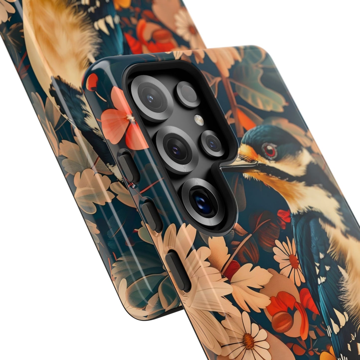 Artistic Bird Phone Case, Unique Tough Cases for Nature Lovers, Floral Design, Cute Gift, Customized Phone Accessories
