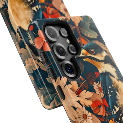 Artistic Bird Phone Case, Unique Tough Cases for Nature Lovers, Floral Design, Cute Gift, Customized Phone Accessories