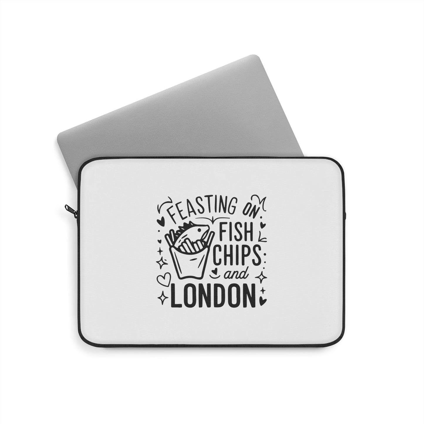 Feasting on Fish and Chips Laptop Sleeve | London Gift, Travel Accessory, Computer Case, Personalized Tech Bag, Unique Present