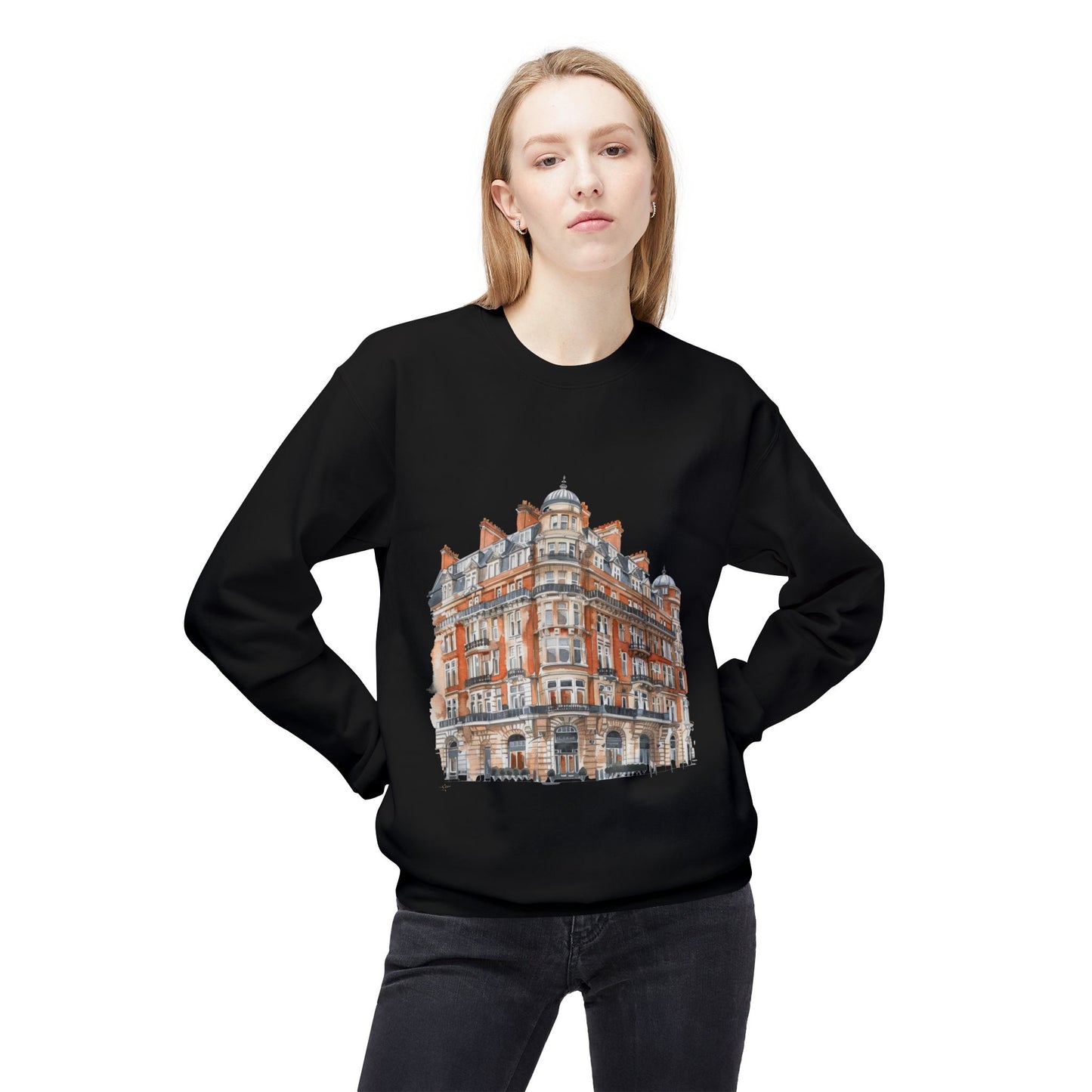 Unisex Midweight Softstyle Fleece Crewneck Sweatshirt - Classic British Architecture - Elegant Historic Building