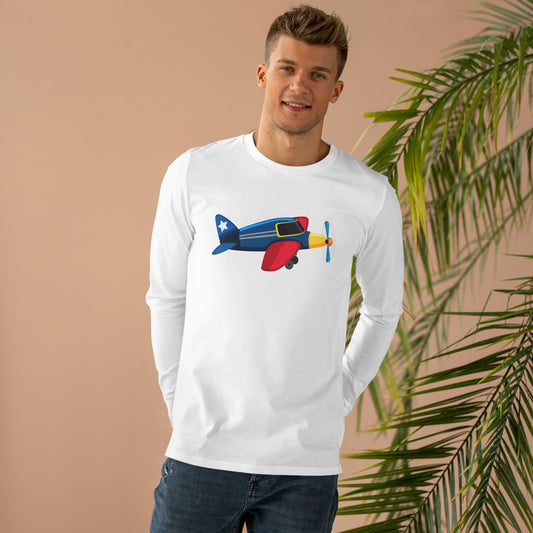 Men’s Base Longsleeve Tee - Colorful Vintage Airplane Illustration - Retro Aviation