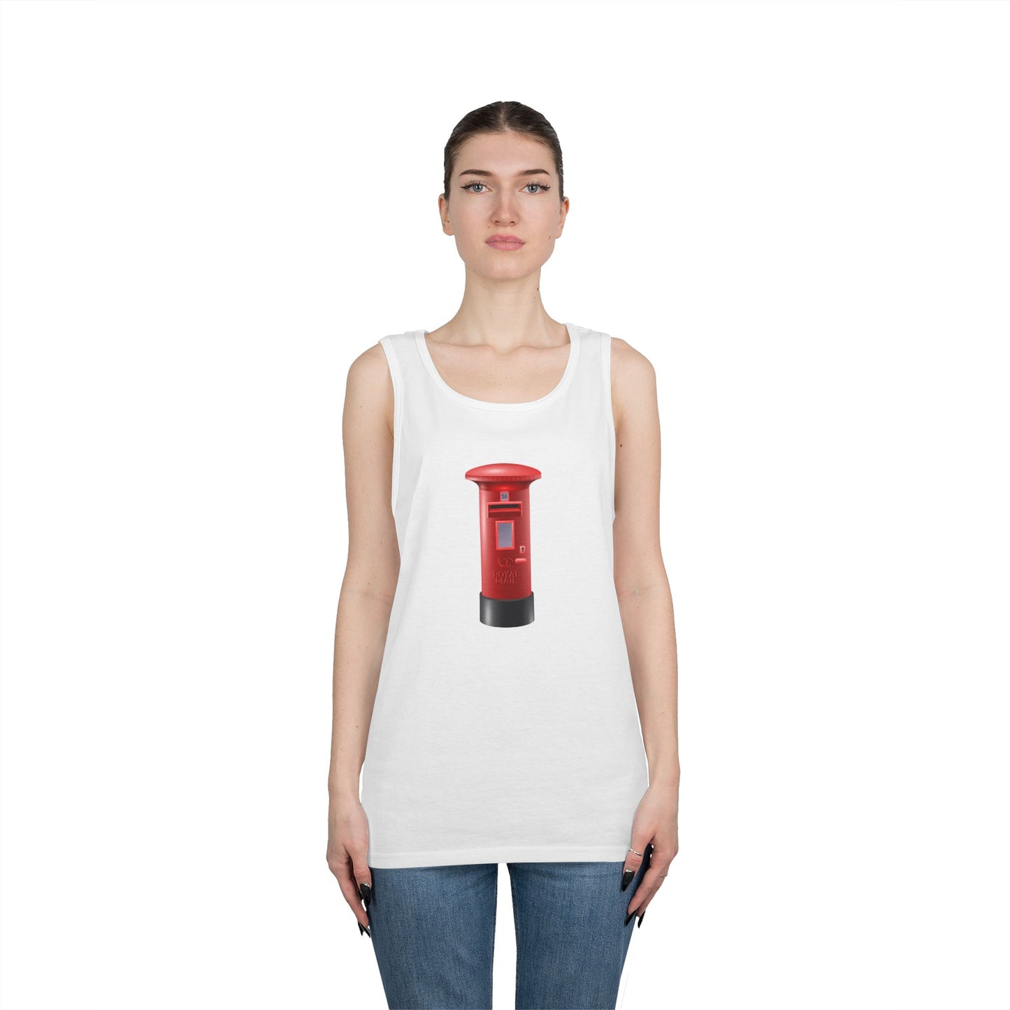 Unisex Heavy Cotton Tank Top - Classic UK Royal Mailbox Design - British Postbox Icon