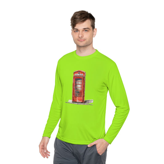 Unisex Lightweight Long Sleeve Tee- Iconic British Public Telephone - Classic Red Phone Box