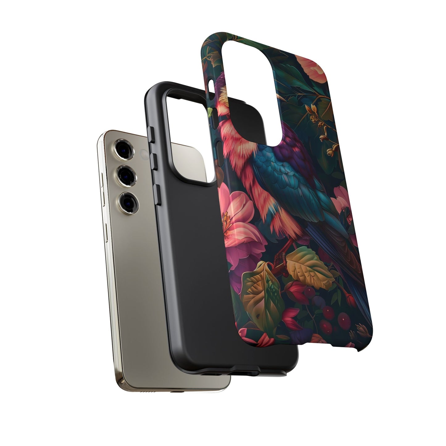 Vibrant Phone Case, Tropical Bird Design, Tough Phone Cover, Floral Tech Accessory, Gift for Nature Lovers