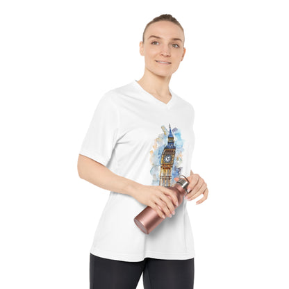 Women's Performance V-Neck T-Shirt - London's Big Ben Landmark Painting