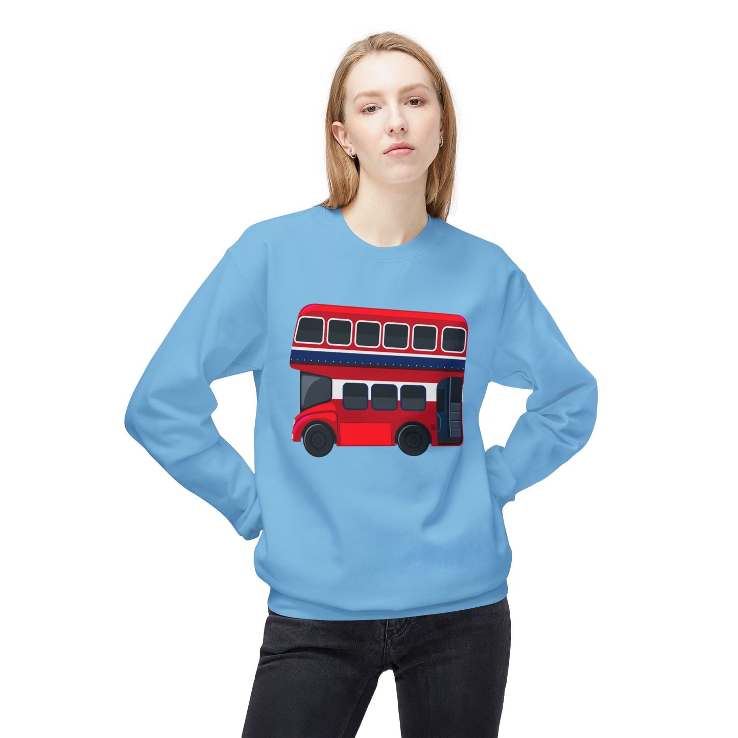 Unisex Midweight Softstyle Fleece Crewneck Sweatshirt - London Transport English Bus
