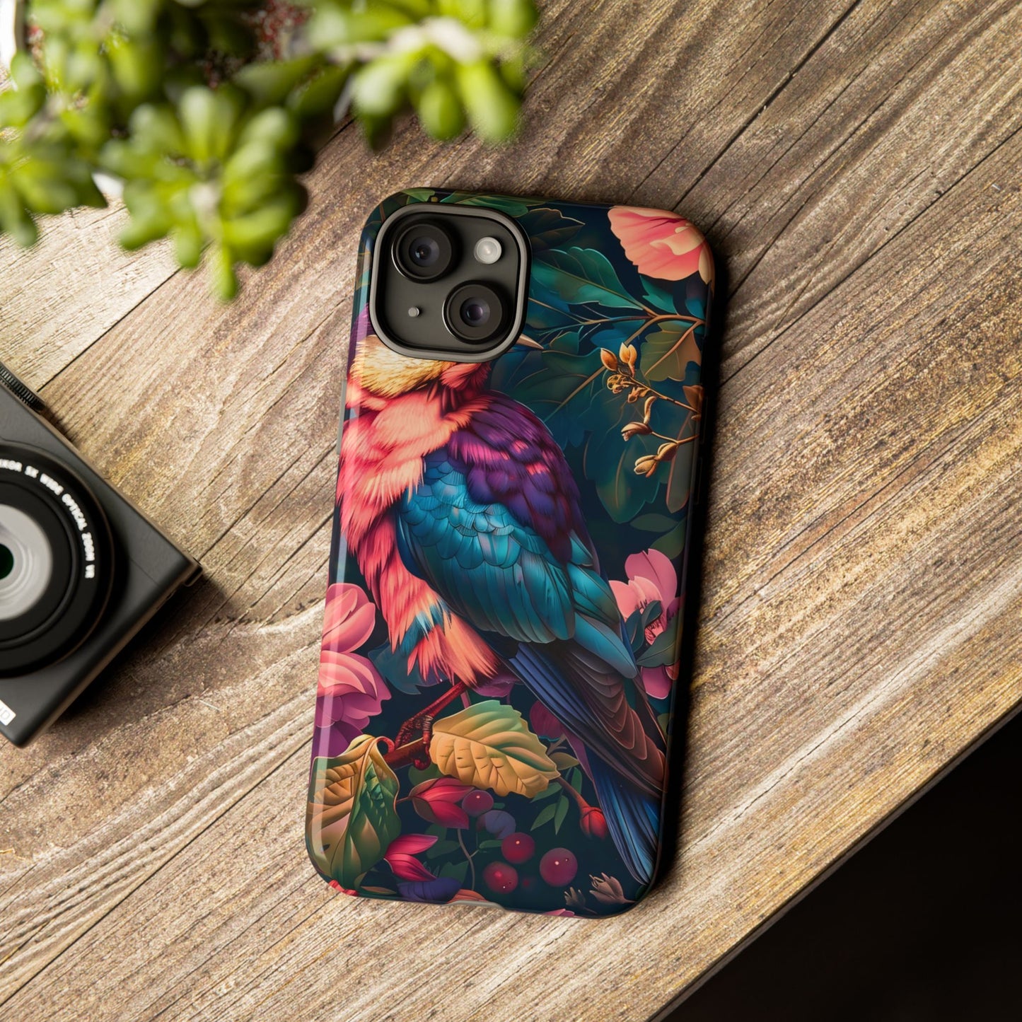 Vibrant Phone Case, Tropical Bird Design, Tough Phone Cover, Floral Tech Accessory, Gift for Nature Lovers