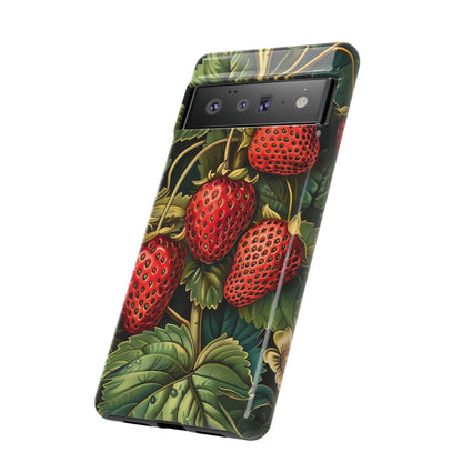 Strawberry Phone Case, Tough Berry Case, Floral Phone Cover, Cute Smartphone Shell, Nature-Inspired Gift