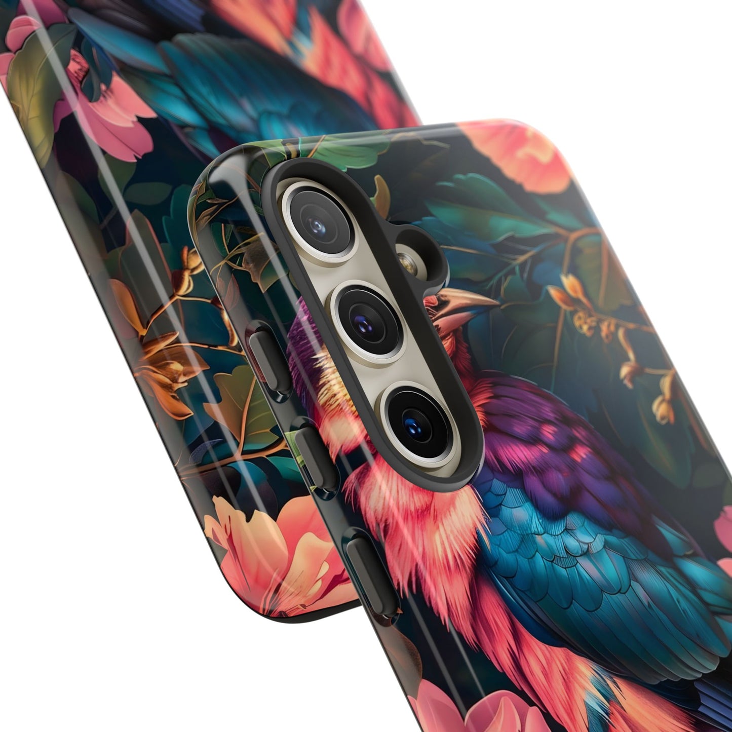 Vibrant Phone Case, Tropical Bird Design, Tough Phone Cover, Floral Tech Accessory, Gift for Nature Lovers