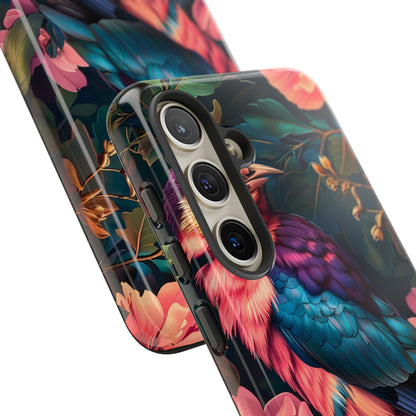 Vibrant Phone Case, Tropical Bird Design, Tough Phone Cover, Floral Tech Accessory, Gift for Nature Lovers