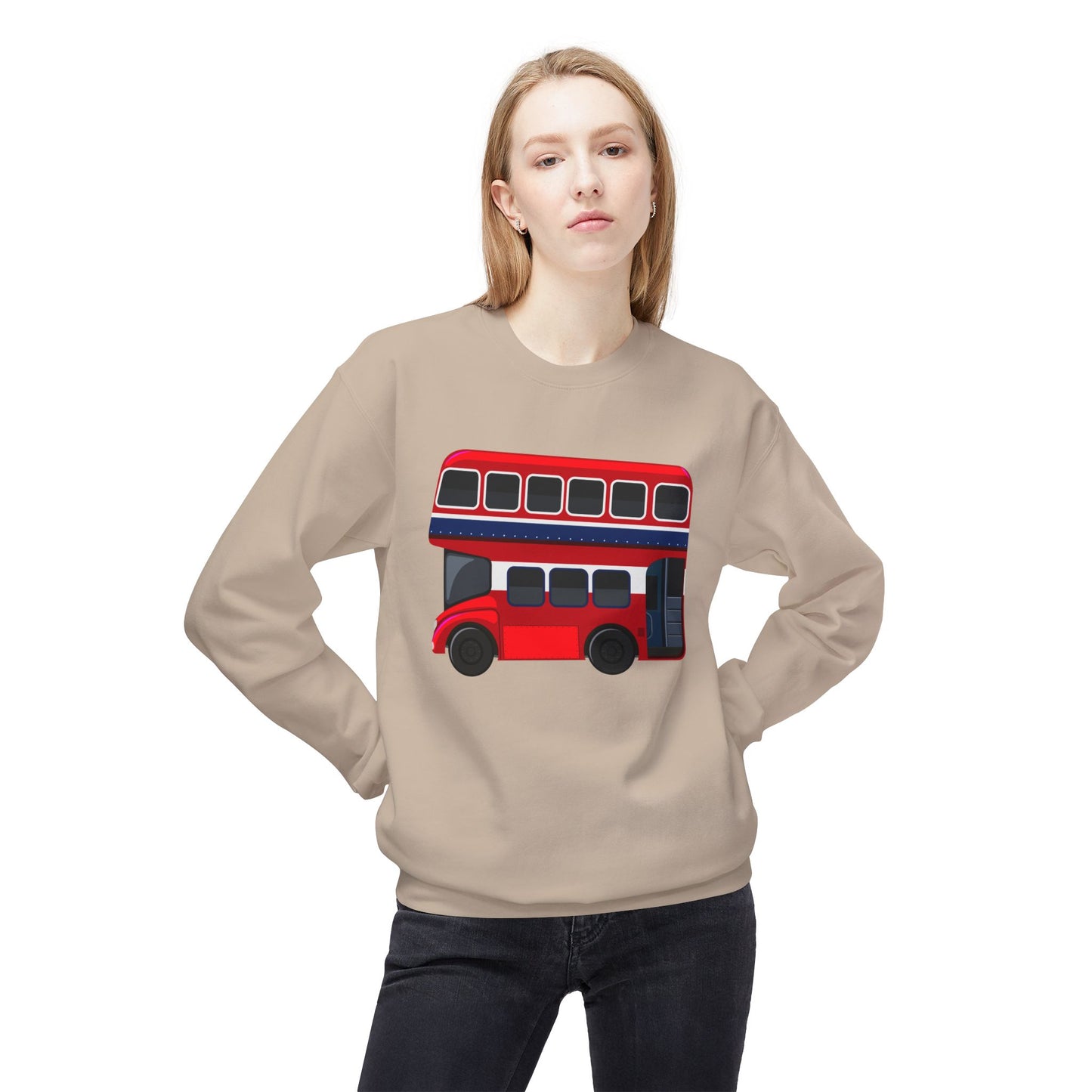 Unisex Midweight Softstyle Fleece Crewneck Sweatshirt - London Transport English Bus