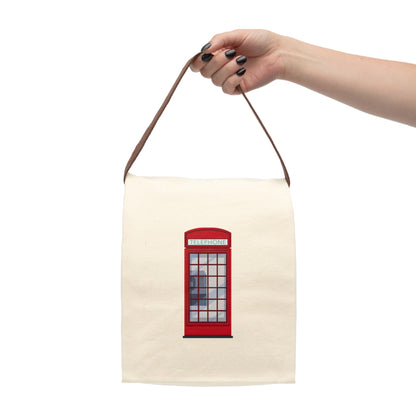 Red Phone Booth Canvas Lunch Bag With Strap