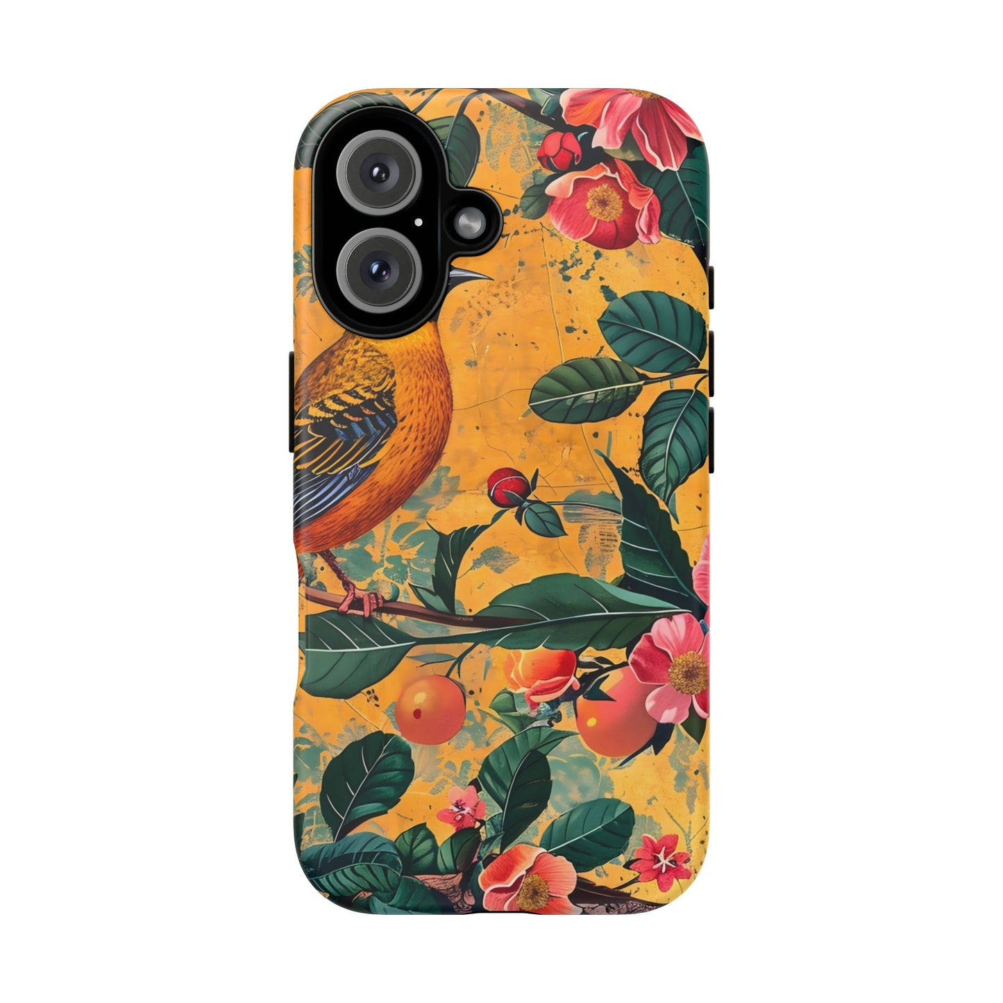Colorful Floral Phone Case, Tough Cases, Nature-Inspired, Bird Design, Eco-Friendly Gift, Phone Protector for Spring