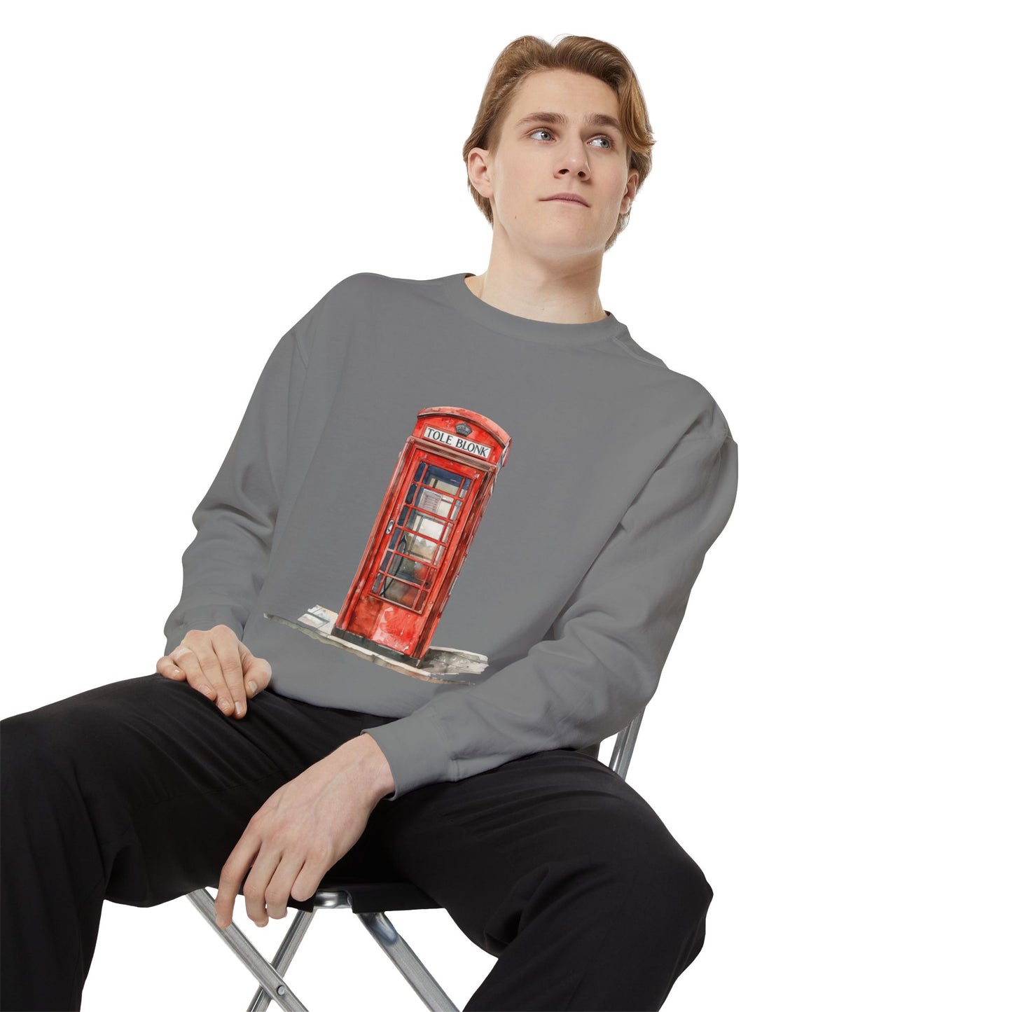 Unisex Garment-Dyed Sweatshirt All Day Wear - Iconic British Public Telephone
