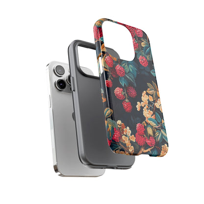 Floral Phone Case with Berry Design, Durable Phone Cover, Floral Print, Gift for Plant Lovers, Nature-Inspired Accessory