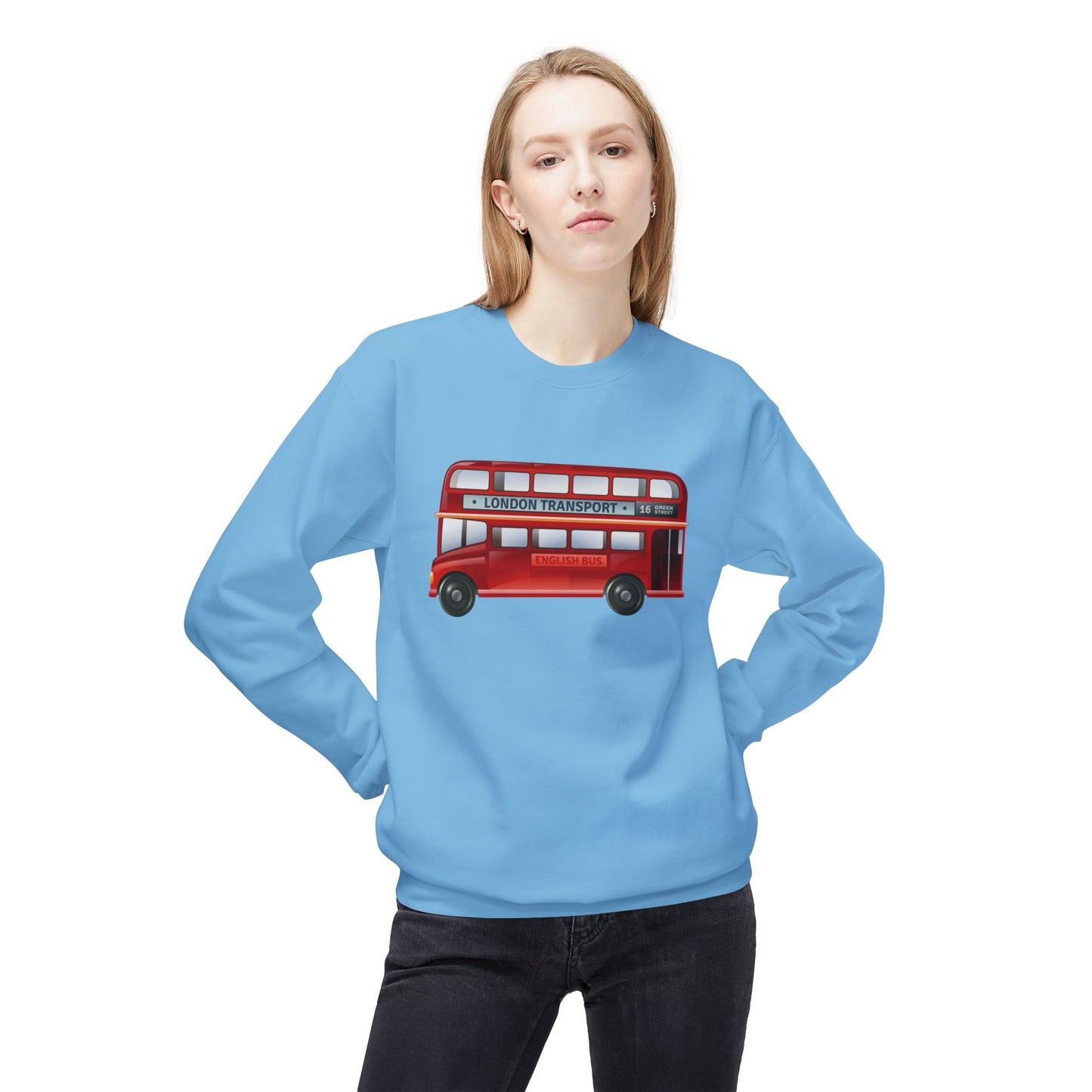 Unisex Midweight Softstyle Fleece Crewneck Sweatshirt - Iconic London Transport English Bus