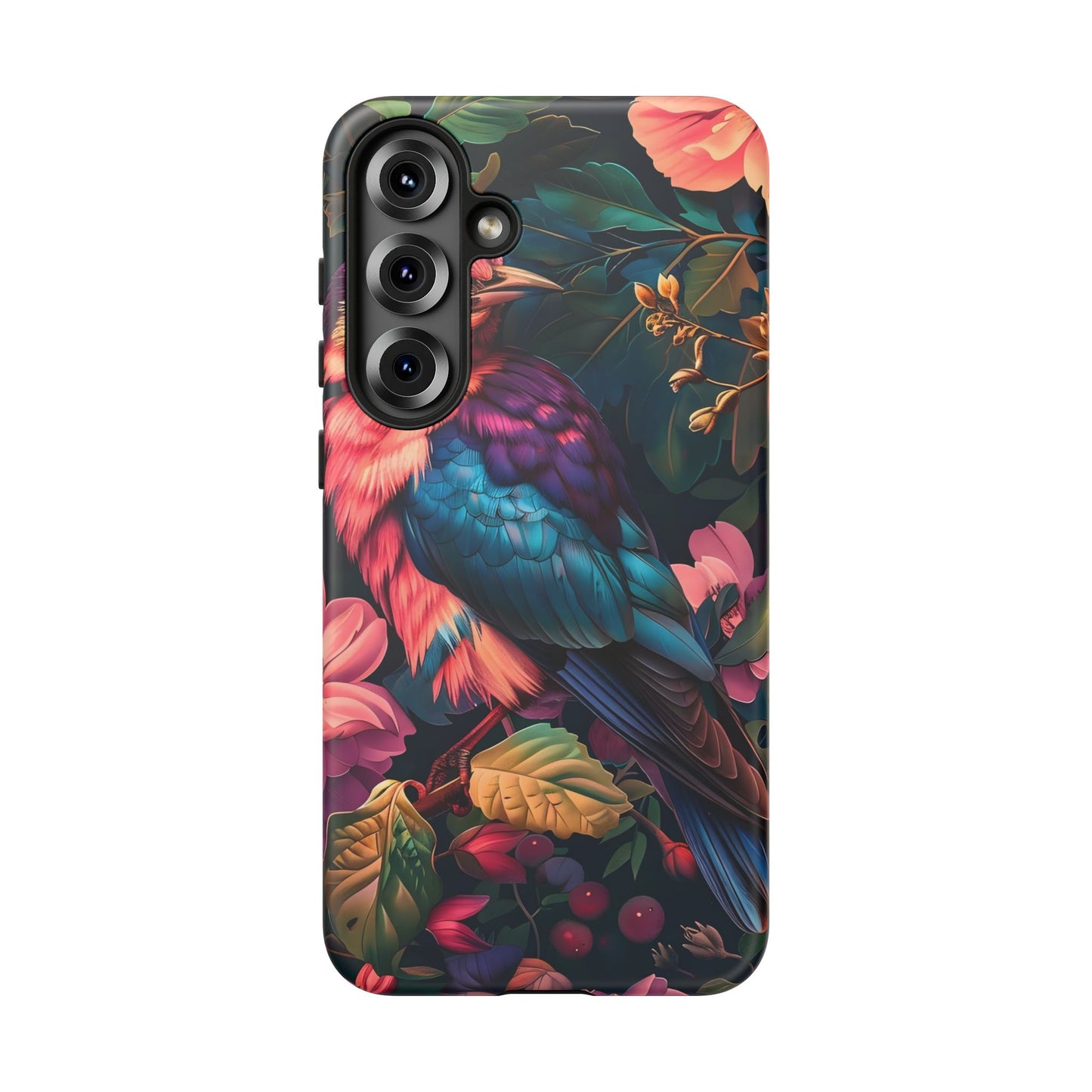 Vibrant Phone Case, Tropical Bird Design, Tough Phone Cover, Floral Tech Accessory, Gift for Nature Lovers