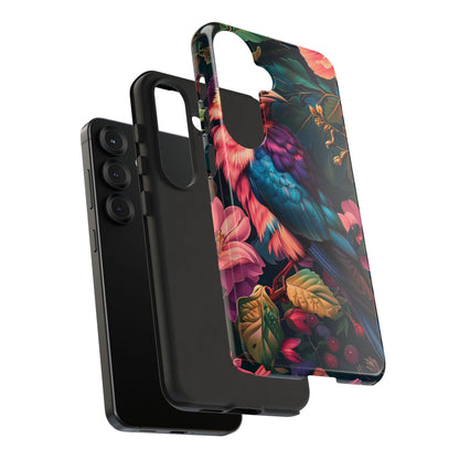 Vibrant Phone Case, Tropical Bird Design, Tough Phone Cover, Floral Tech Accessory, Gift for Nature Lovers