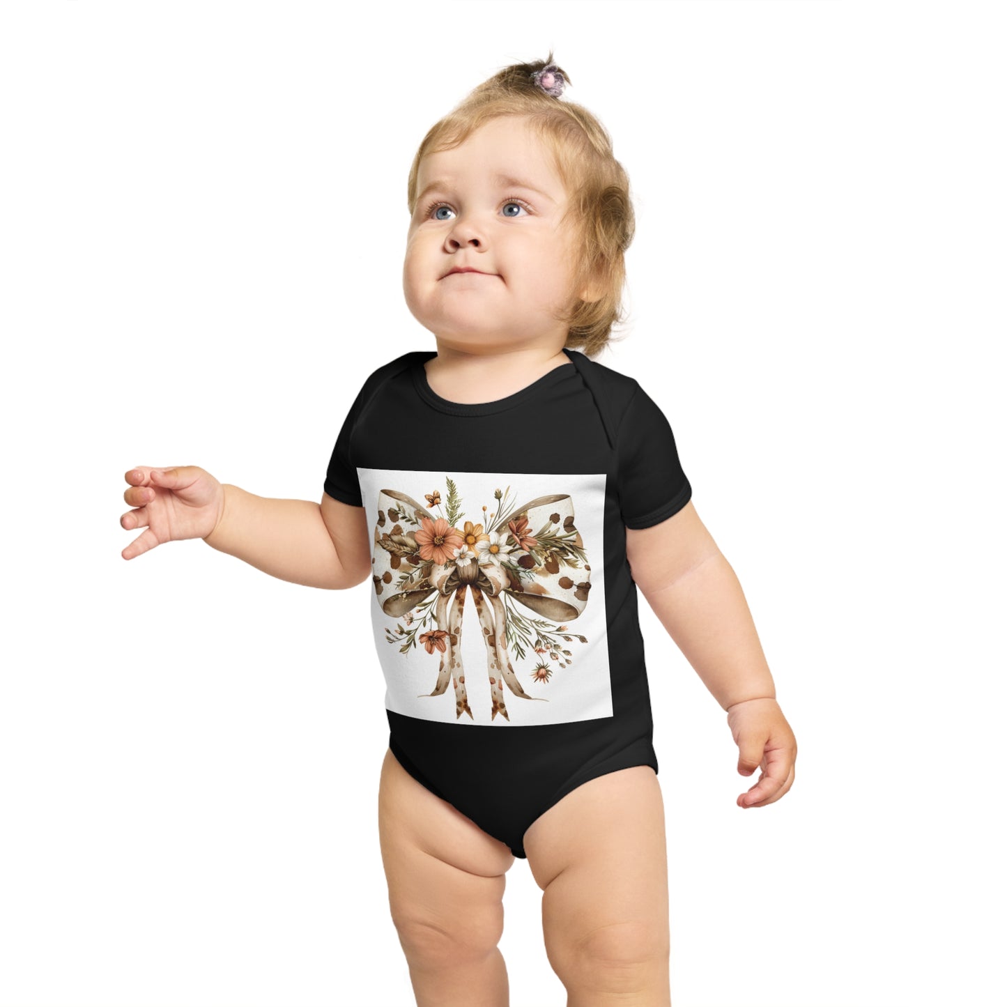Floral Bow Short Sleeve Baby Bodysuit - Cute Infant Outfit for Special Occasions