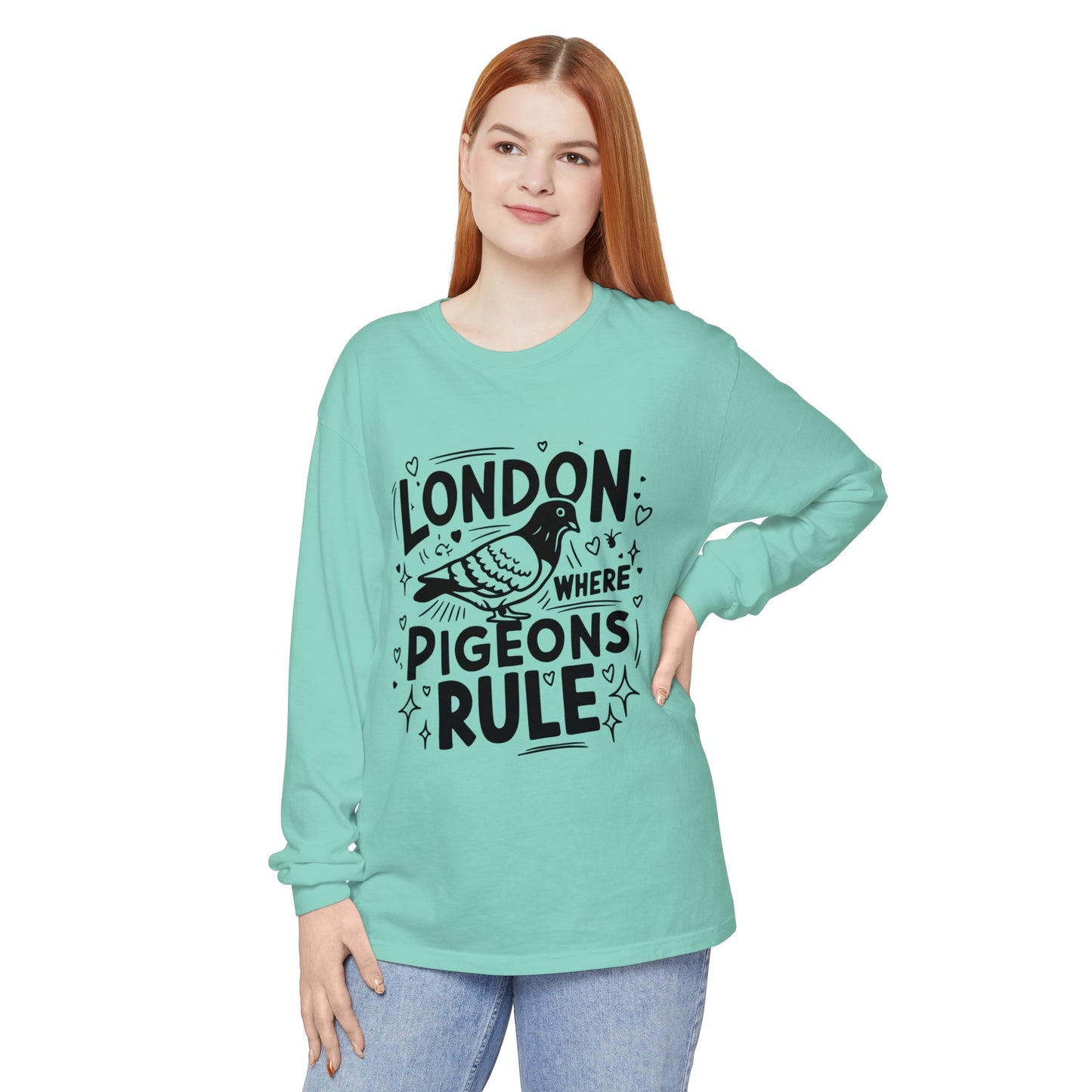 Unisex Garment-dyed Long Sleeve T-Shirt - London where pigeons rule