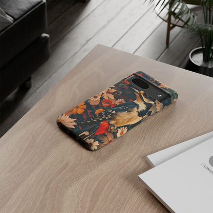 Artistic Bird Phone Case, Unique Tough Cases for Nature Lovers, Floral Design, Cute Gift, Customized Phone Accessories