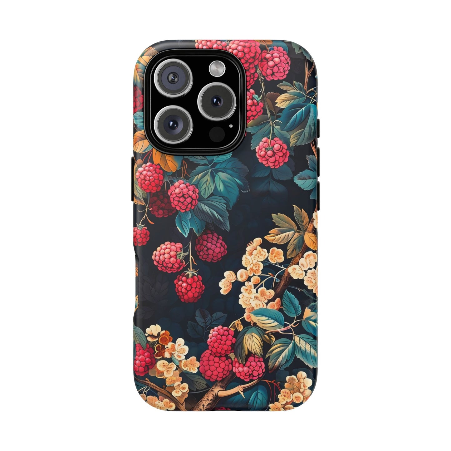 Floral Phone Case with Berry Design, Durable Phone Cover, Floral Print, Gift for Plant Lovers, Nature-Inspired Accessory