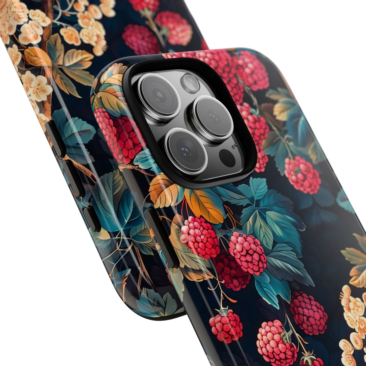 Floral Phone Case with Berry Design, Durable Phone Cover, Floral Print, Gift for Plant Lovers, Nature-Inspired Accessory