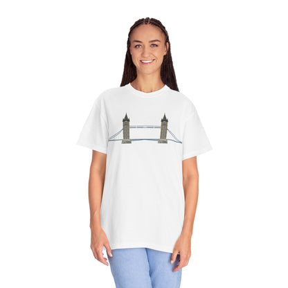 Unisex Garment-Dyed T-shirt - Tower Bridge - Iconic London Landmark Illustration