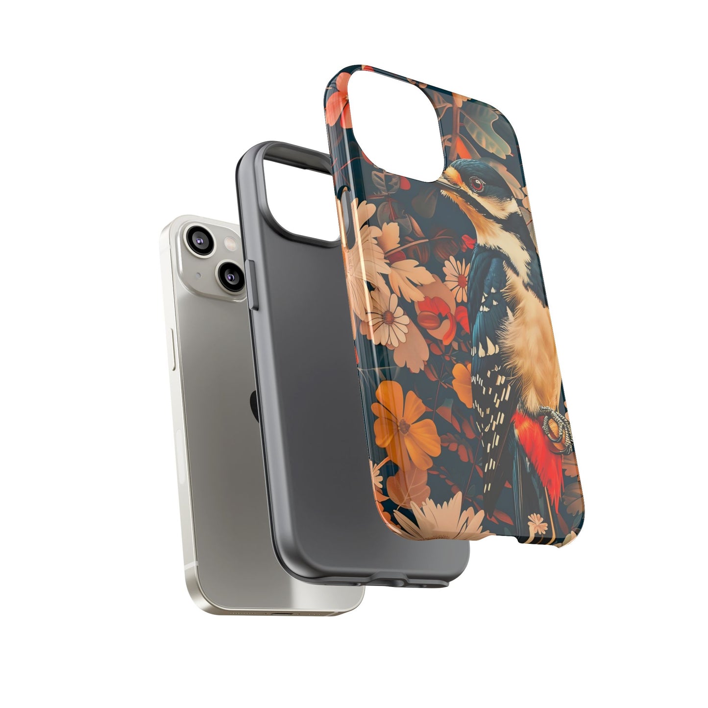 Artistic Bird Phone Case, Unique Tough Cases for Nature Lovers, Floral Design, Cute Gift, Customized Phone Accessories