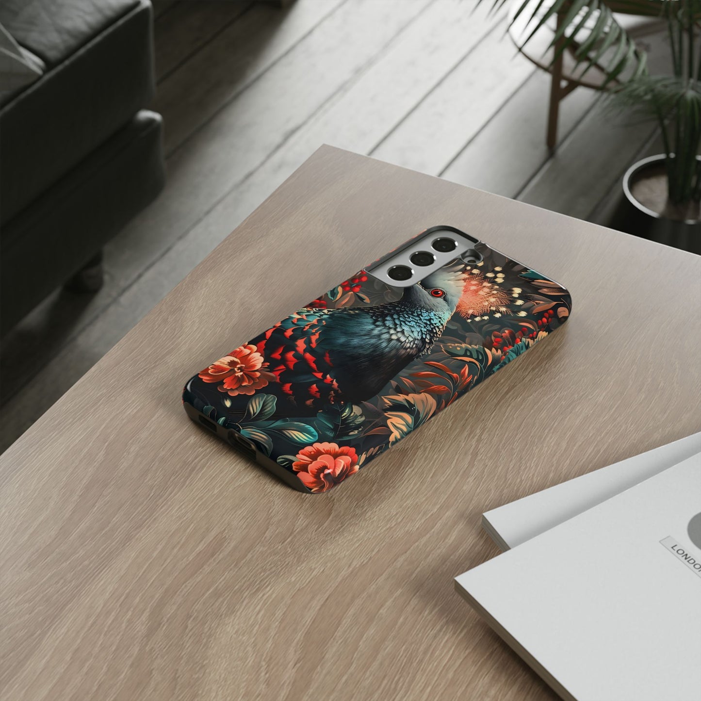 Floral Peacock Phone Case, Tough Cases, Artistic Phone Cover, Unique Gift, Nature Lover Accessory, Protective Case