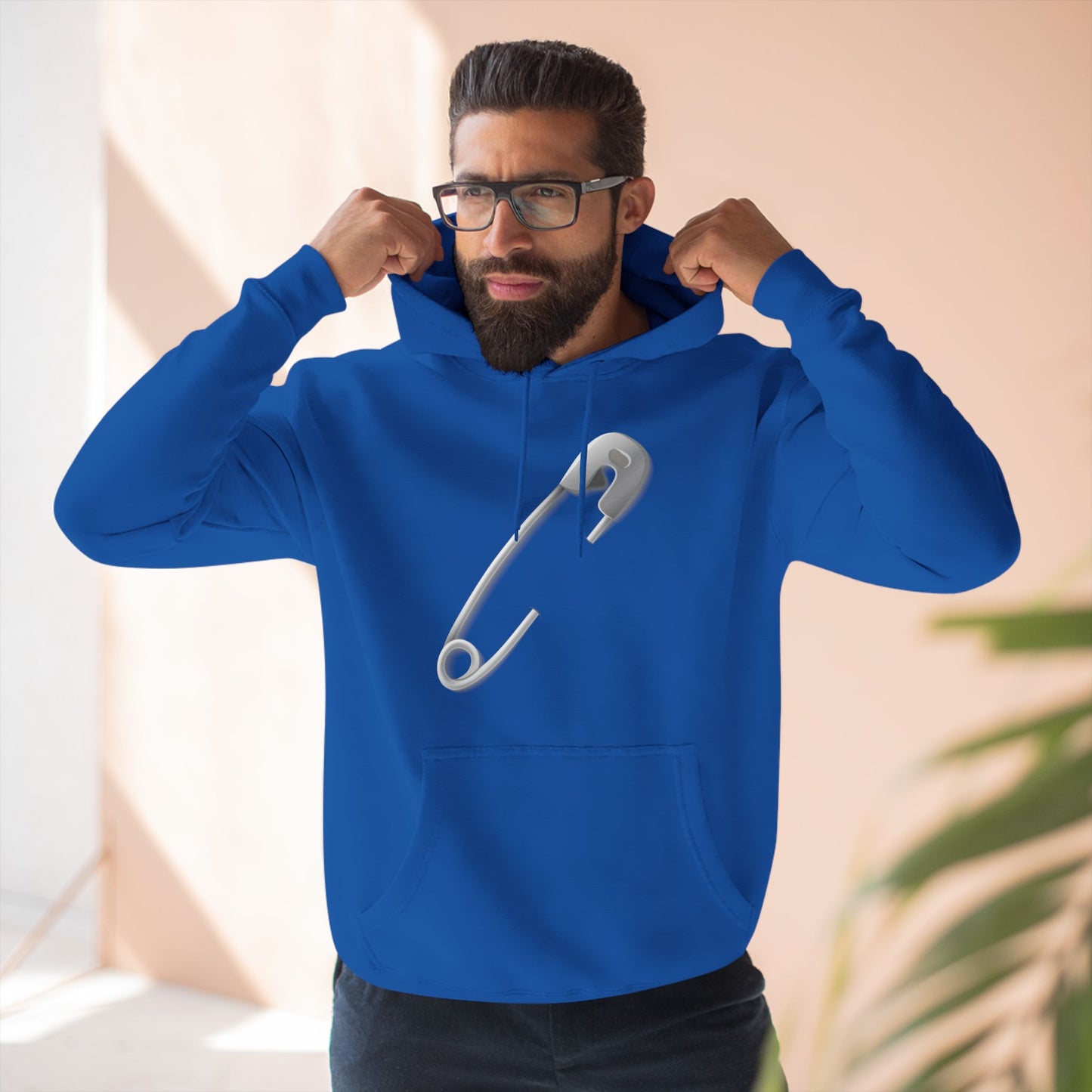 Three-Panel Fleece Hoodie - Trendy Minimalist Safety Pin