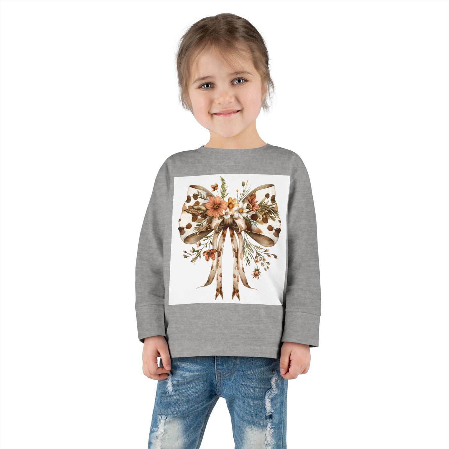 Floral Bow Toddler Long Sleeve Tee - Cute & Comfy Kids Top