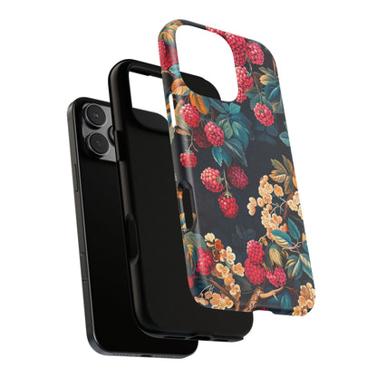 Floral Phone Case with Berry Design, Durable Phone Cover, Floral Print, Gift for Plant Lovers, Nature-Inspired Accessory