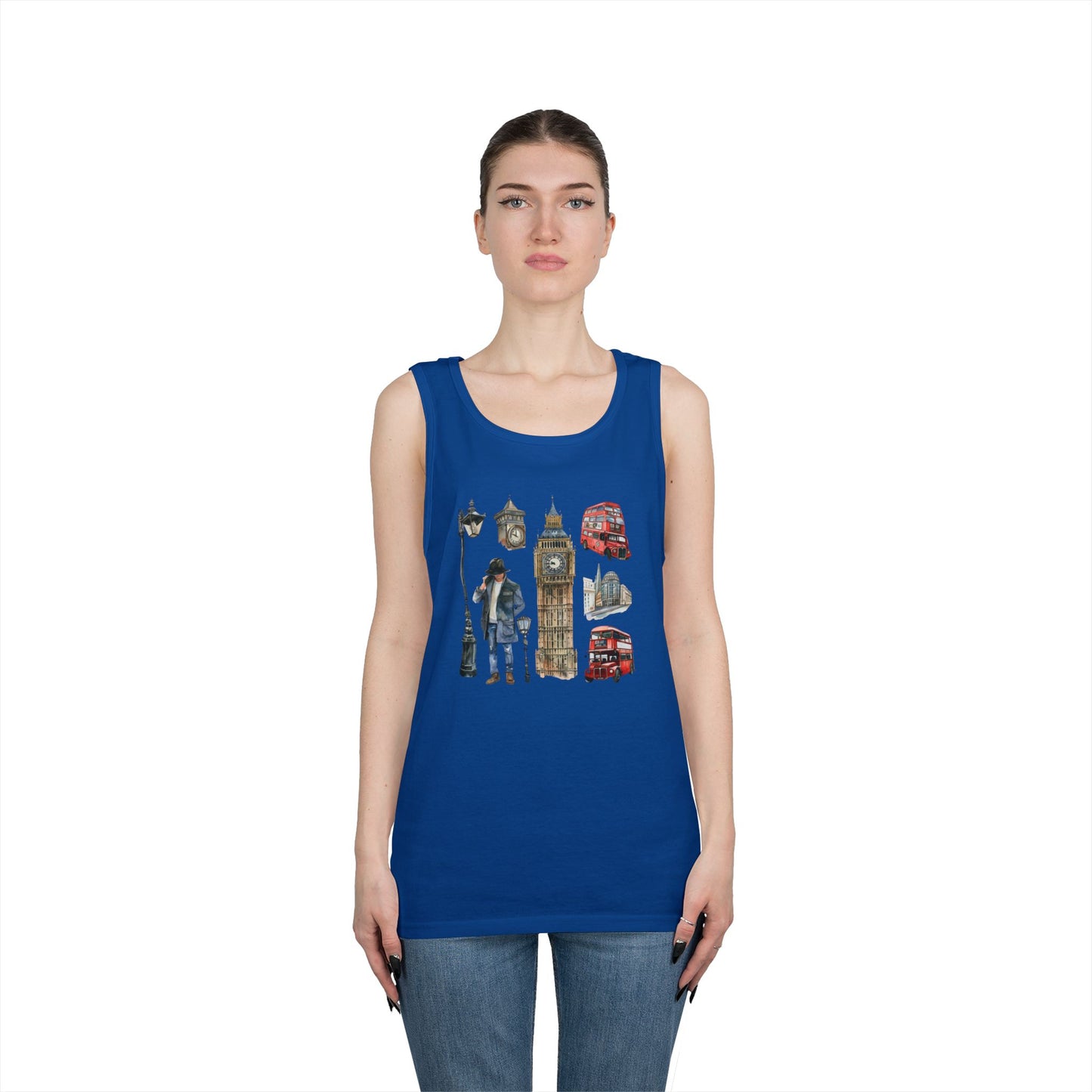 Unisex Heavy Cotton Tank Top - Watercolor England Icons Wall Art