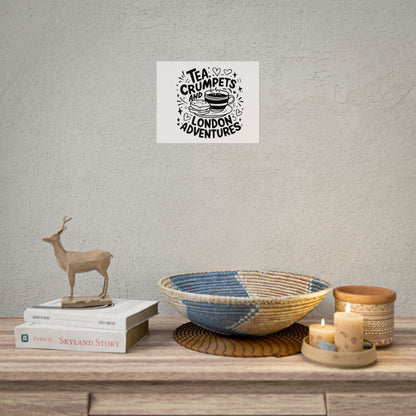 London Adventure Tea Crumpet Rolled Poster, Cute Wall Art, Gift for Tea Lovers, Home Decor, Travel Enthusiasts