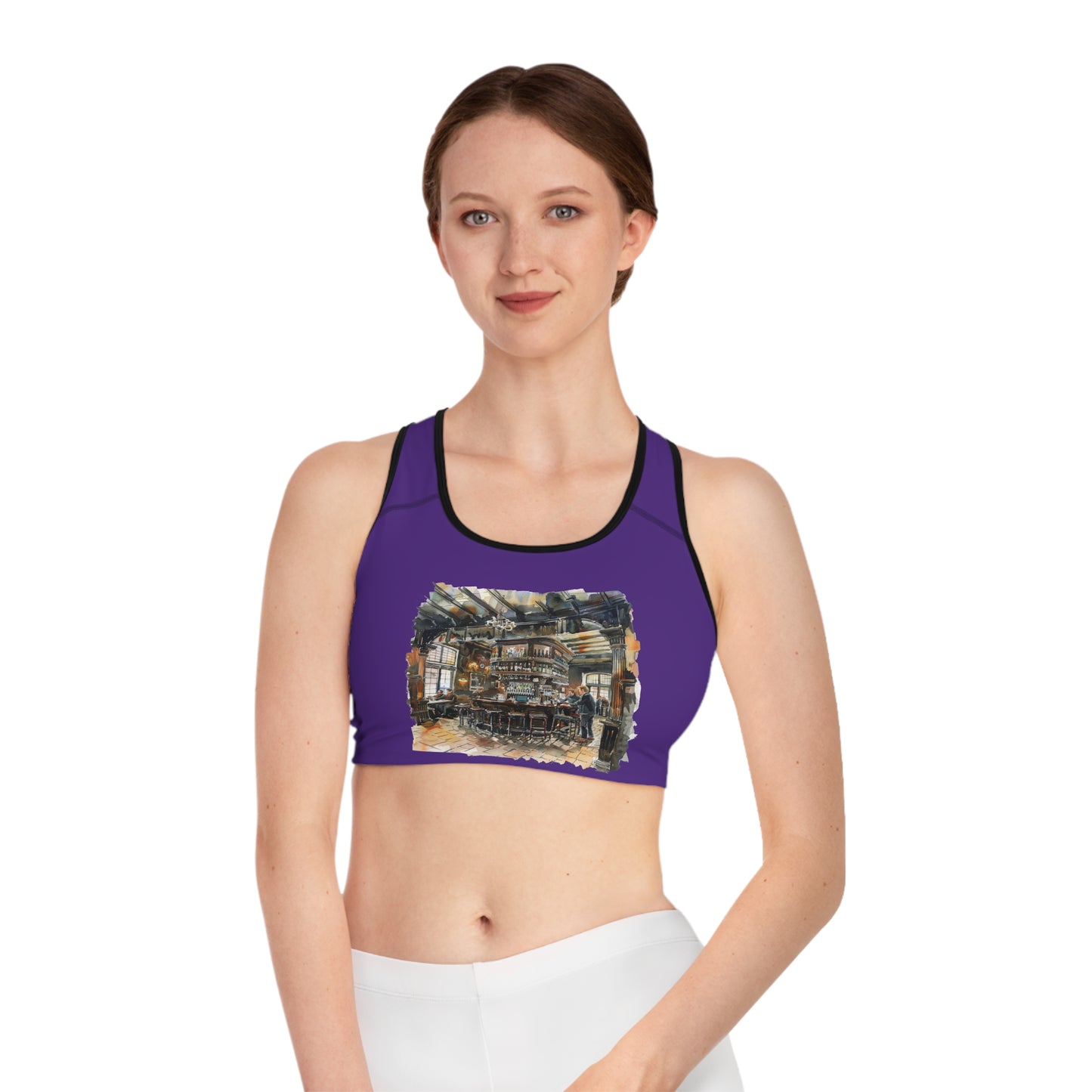 Sports Bra - Stylish Workout Gear for Cafe Lovers - Cozy Pub Scene