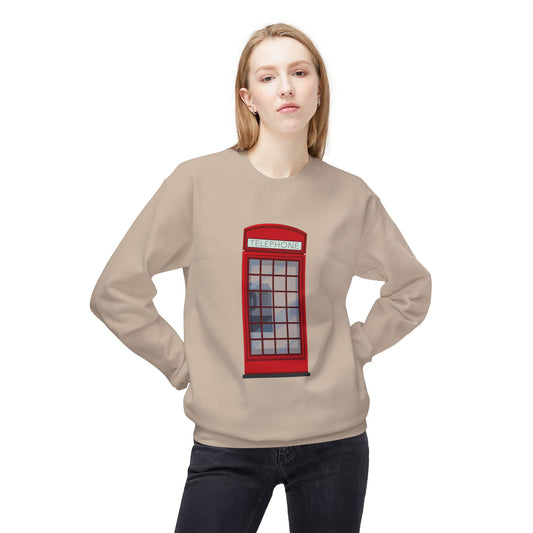 Unisex Midweight Softstyle Fleece Crewneck Sweatshirt - Iconic British Red Telephone Booth Design"