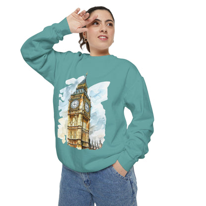 Unisex Garment-Dyed Sweatshirt - London’s Crown Jewel - The Clock Tower