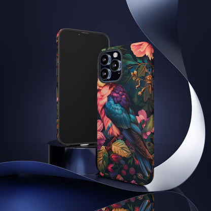 Vibrant Phone Case, Tropical Bird Design, Tough Phone Cover, Floral Tech Accessory, Gift for Nature Lovers