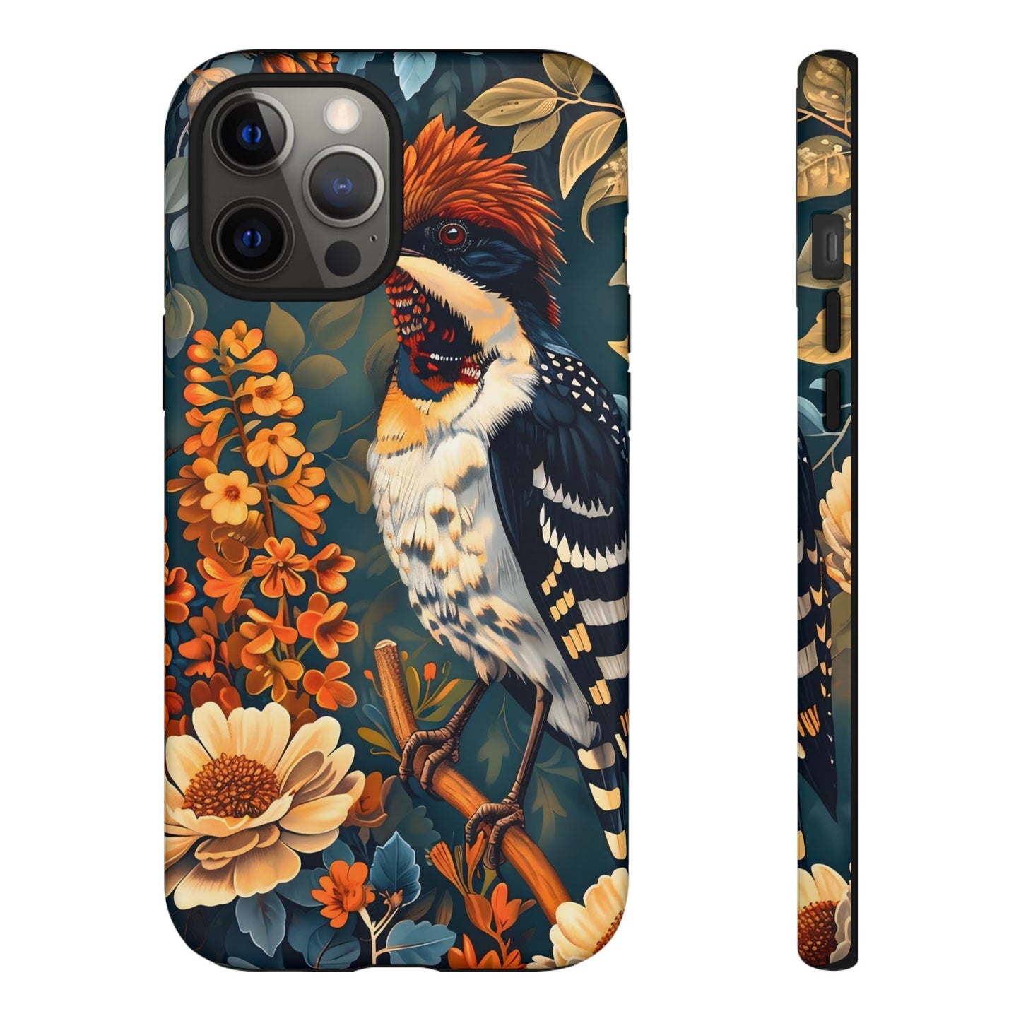 Tough Cases: Floral Bird Phone Case, Vintage Style Cover, Nature Lover Gift, Botanical Design, Spring Inspire Fashion