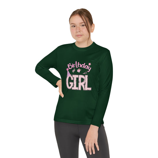 Youth Long Sleeve Tee - Birthday Girl Clipart with Wild Animal Print