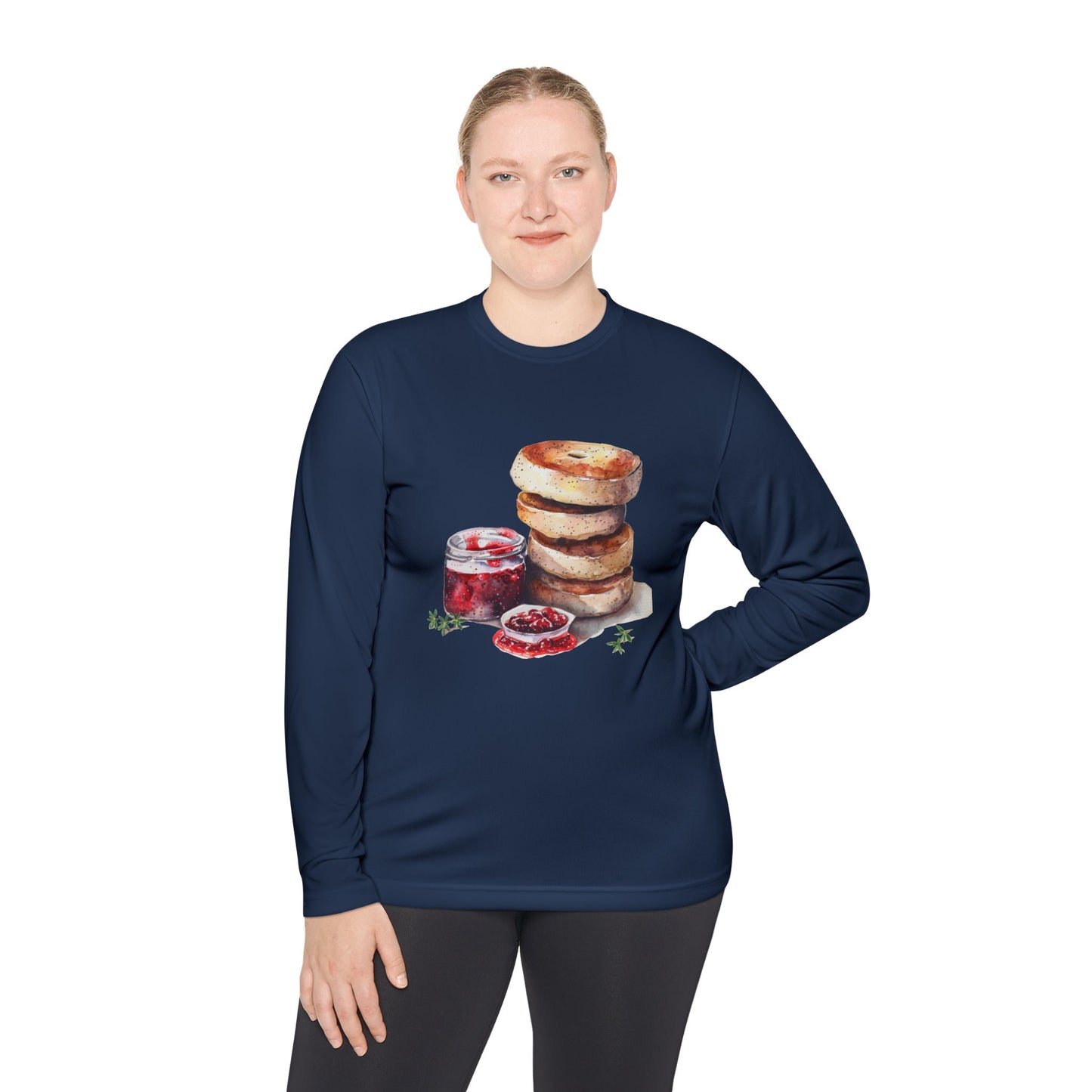Unisex Lightweight Long Sleeve Tee -Rustic Food Design Wall Art -  Perfect for Breakfast Lovers