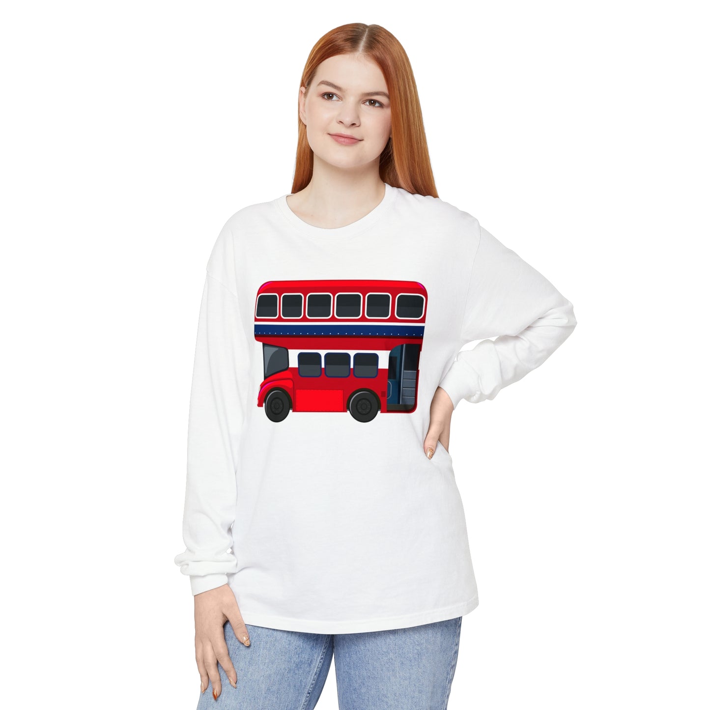 Unisex Garment-dyed Long Sleeve T-Shirt - The Heart of London - Iconic Double-Decker Buses