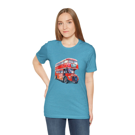 Unisex Jersey Short Sleeve Tee - London Transport English Bus - Iconic Red Double-Decker