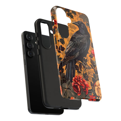 Raven Floral Phone Case - Tough Cases, Blackbird Decor, Gift for Nature Lovers, Bird Themed Accessories, Unique Phone Cover