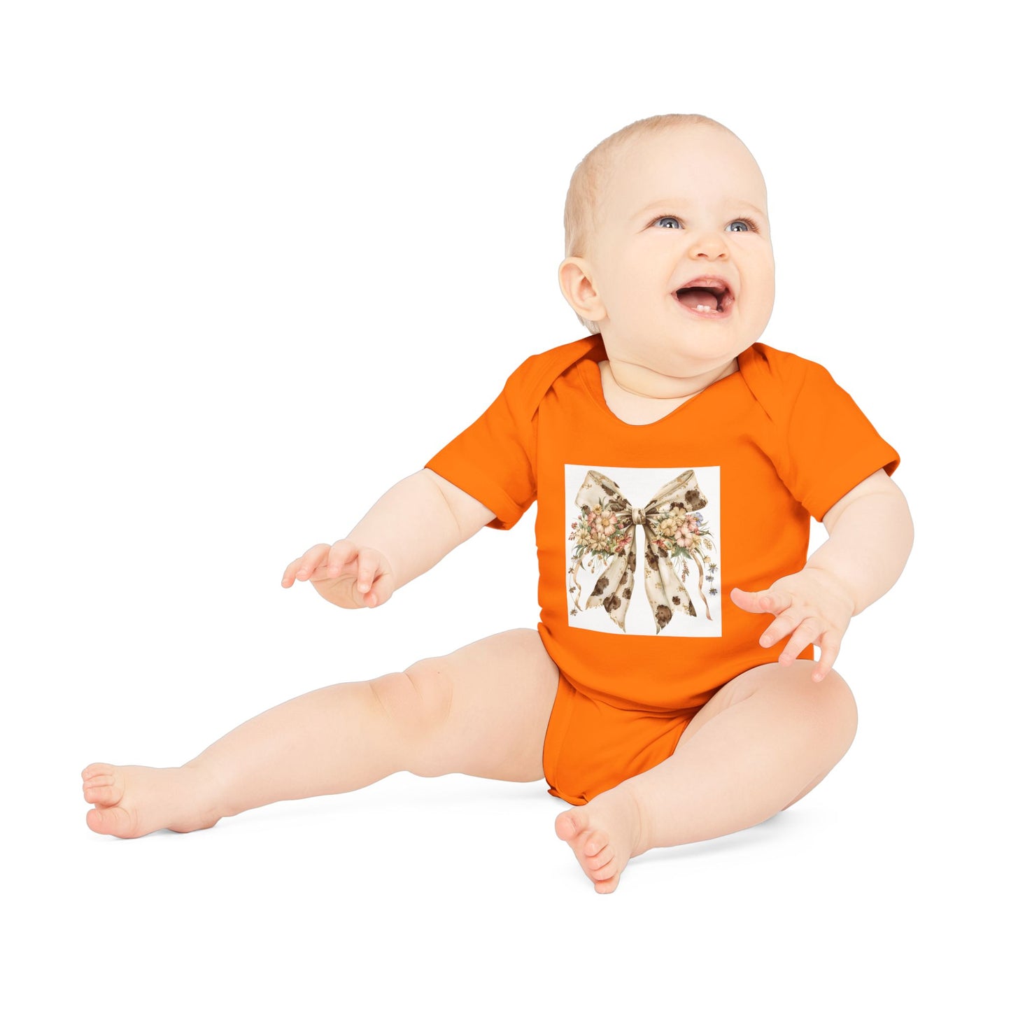 Floral Bow Baby Bodysuit - Organic Cotton Short Sleeve