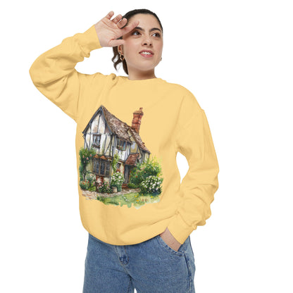 Unisex Garment-Dyed Sweatshirt - Nestled in Nature - British Village House Elegance