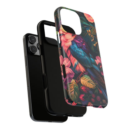 Vibrant Phone Case, Tropical Bird Design, Tough Phone Cover, Floral Tech Accessory, Gift for Nature Lovers