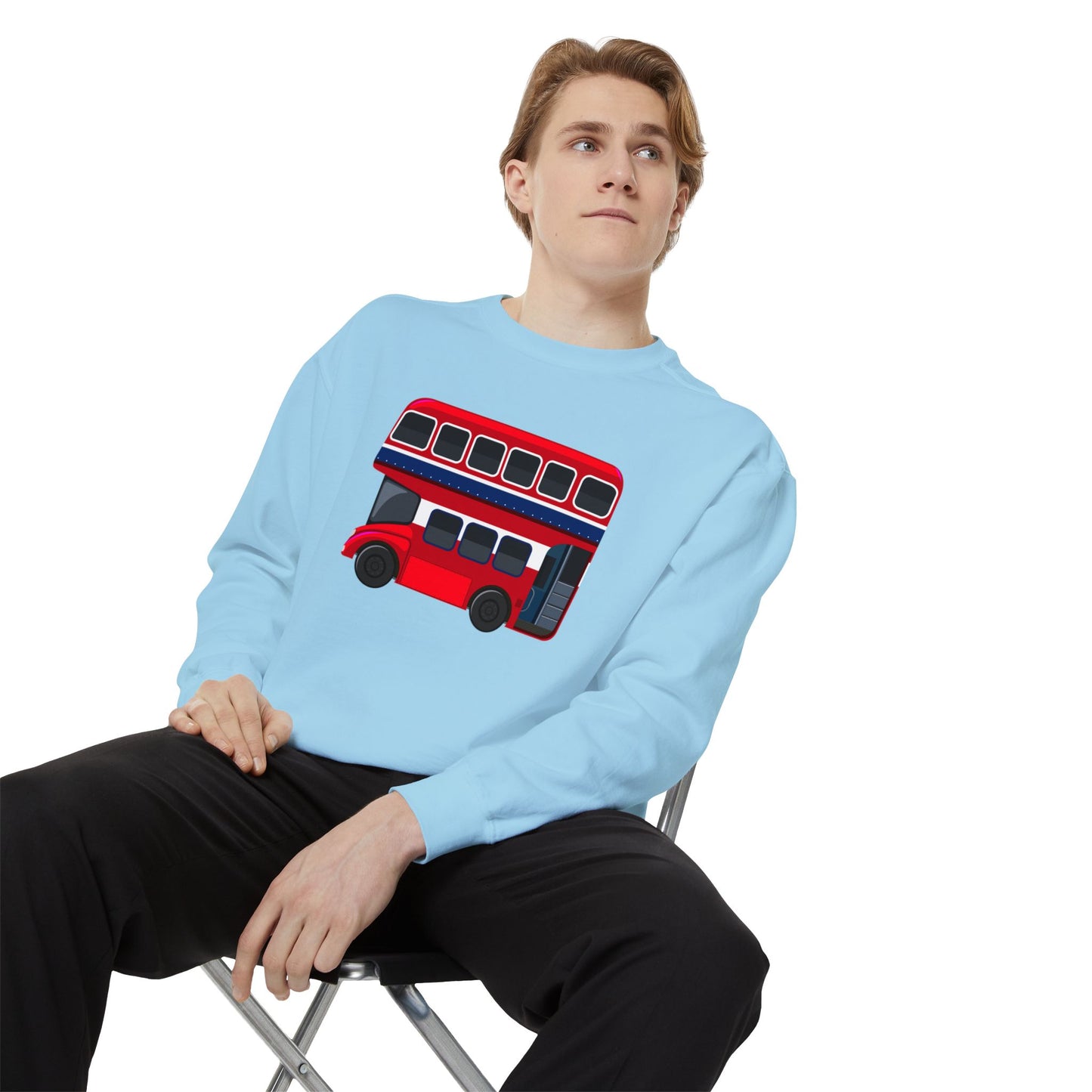 Unisex Garment-Dyed Sweatshirt Versatile - London Transport Red Double-Decker Bus
